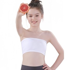 Yolrky Tube Top Kids Dance Bra with Cup Wirefree Bear Top Stay in Place for Kids, white, L