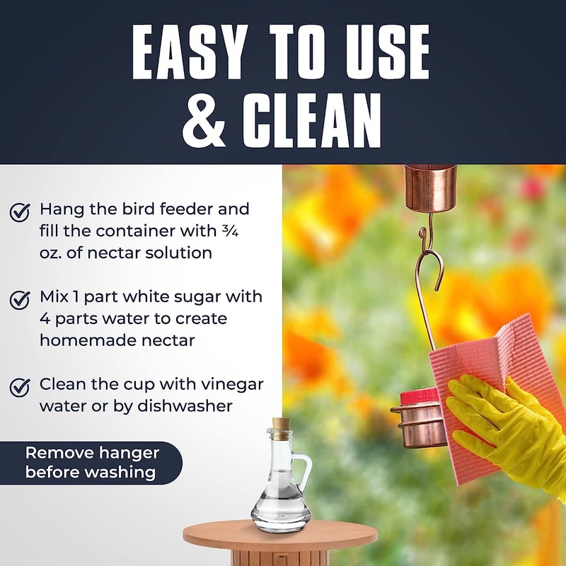 Monarch Abode Handcrafted Premium Pure Copper Hanging Hummingbird Feeder for
