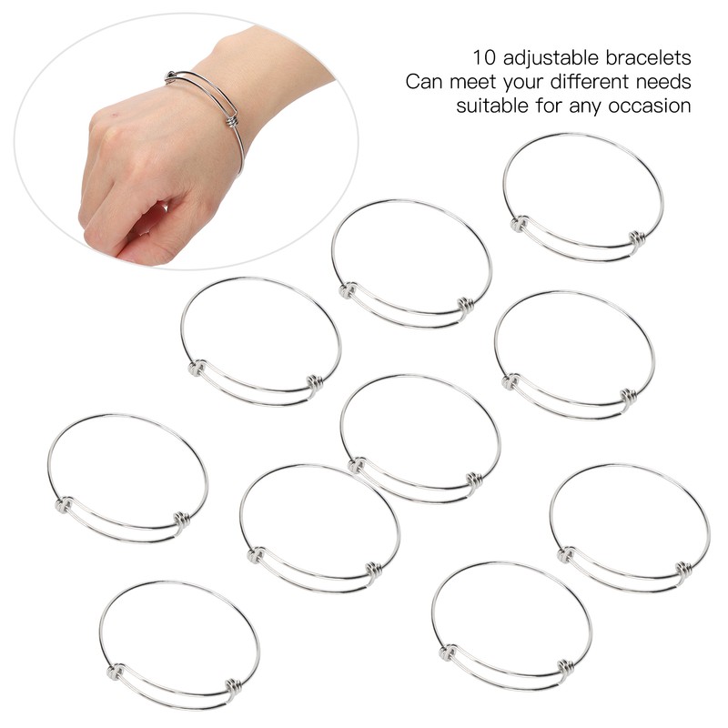 10Pcs Stainless Steel Bangle 1.6mm Adjustable Expandable Coil Bracelet DIY