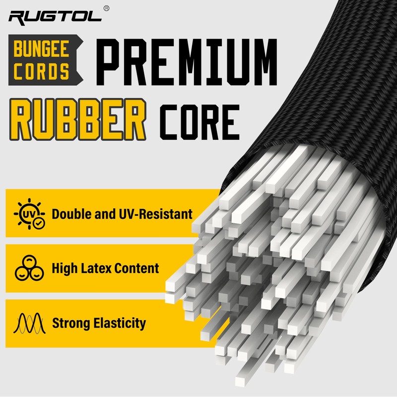 Upgraded Adjustable Bungee Cords with Hooks, 6 Pack Heavy Duty