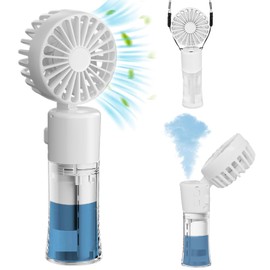 AIRPROSSING Portable Handheld Misting Fan，Rechargeable Battery Operated，Water Fan，Mist Fans，Foldable，4 Speeds，Mini Personal Cooling Fans for Outdoor,Travel, Makeup, Home, Office, Camping (White)