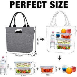 Aosbos Lunch Box Adult Lunch Bags for Women Soft Cooler Bag Large Tote Bag Lunch Cooler Insulated Snack Bag Lunch Pail Lunch Kit Travel Tote Meal Prep Bento Bag Loncheras Para Mujer, Grey