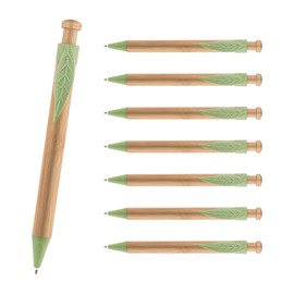 WPRO Filly Bamboo and Plastic Wheat Straw Ballpoint Pens Green Sustainable Eco Set of 8