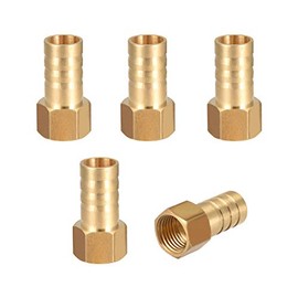 sourcing map Brass Hose Nozzle Fitting Connector 12 mm Barb x G1/4 Inner Pipe Adaptor Pack of 5