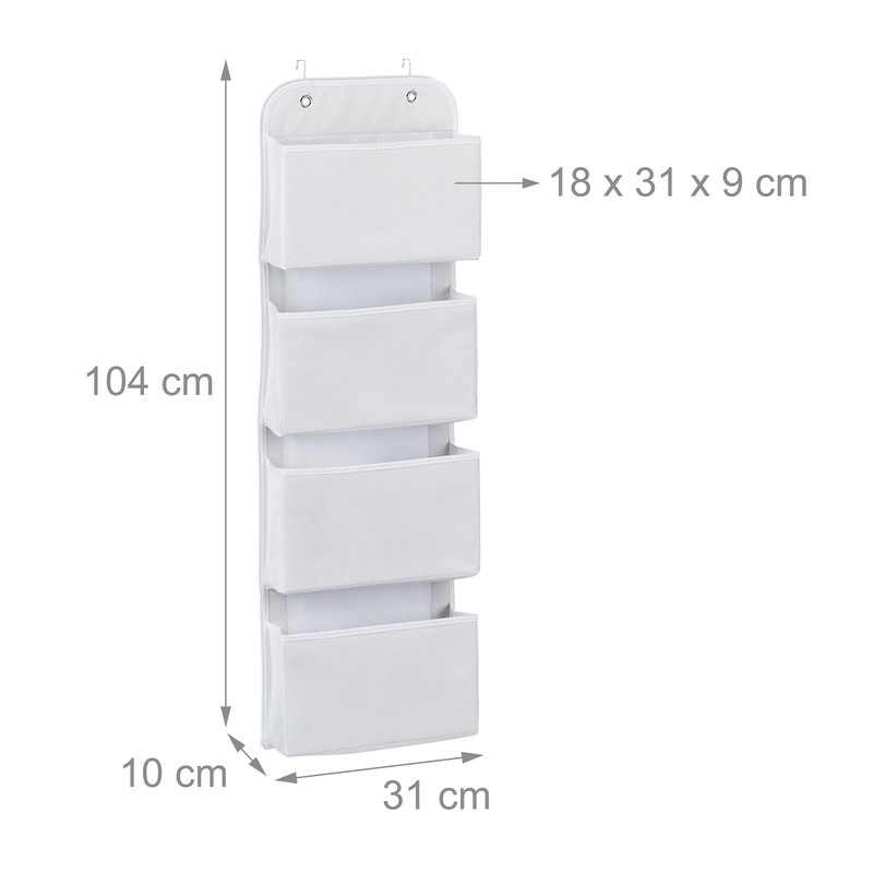 Relaxdays Hanging Organiser, 4 Compartments, Door Organiser with Hooks for