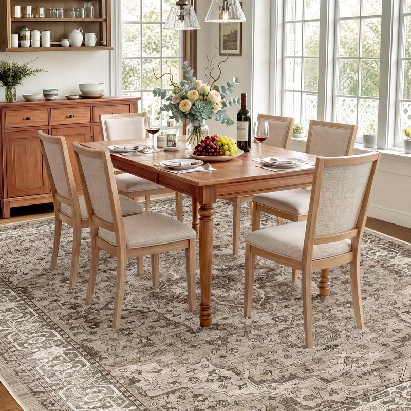 8x10 Area Rug Living Room, Vintage Washable Carpet Brown
