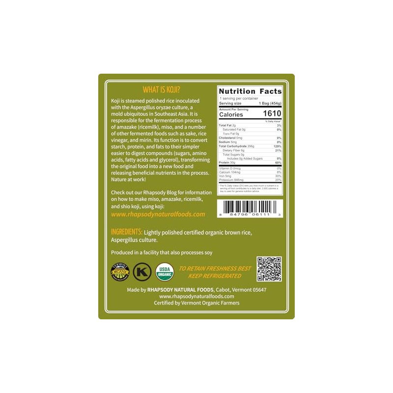 RHAPSODY ORGANIC KOJI - Made in Vermont, USA - Sweet