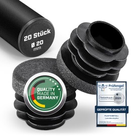 Plasticmetall Lamellenstopfen rund Ø 20 mm aus PE 20 STK. [FUNKENEROSION-Struktur] Rohrstopfen für Edelstahlrohr, Alurohr, zur Rohrabdeckung von Leerrohr, Rundrohr, Stuhlbeinkappen, Möbelgleiter, Rohr