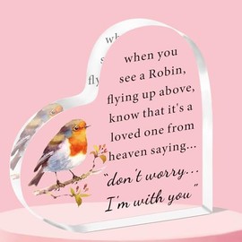 QMVMV Robin Memorial Gifts Hearted Acrylic Plaque Gifts to Remember Lost Loved Ones