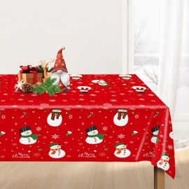 Christmas Table Cloth Cover Decoration - Rectangular Xmas Plaid Winter Buffalo Snowman Tablecloth Rectangle Nappe De Noel Rectangulaire Plastic 54x108inch 1PCS