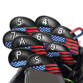 Amy Sport Stylish USA Flag Golf Iron Head Covers 9 Pack (Black-USA Flag)