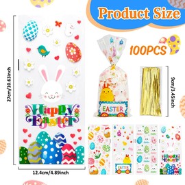 Easter Gifts Treat Bags Easter Bags for Kids Easter Cellophane Bags 100 Pcs Easter Gift Bags Cookie Candy Bags for Goodies Clear Cello Treats Easter Basket Bags for Egg Hunt Bags Party Favors Supplies