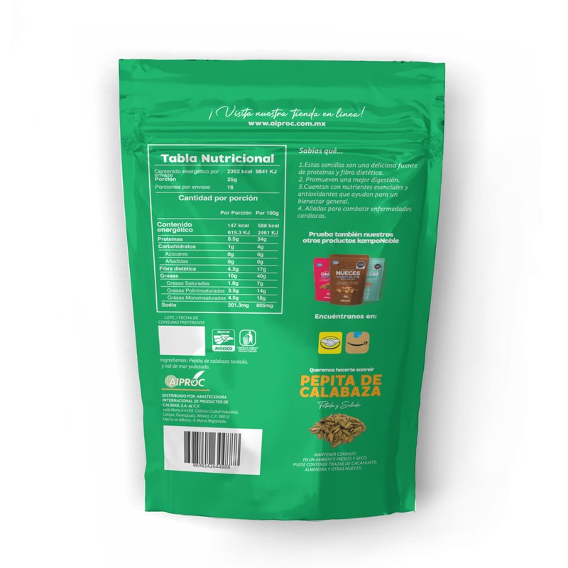 Pepita de Calabaza Tostada & Saladaa 400g "KampoNoble" Sin Aceites,