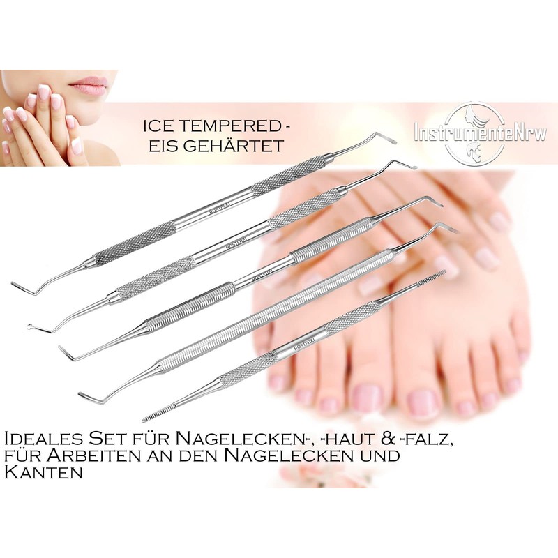 Set of 5 with ingrown toenail lifter, corner file, double