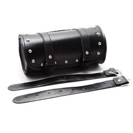 Krtopo Mini Motorcycle Saddle Bag PU Leather Tool Roll Saddle Motor Side Luggage Travel Tool Tail Bag with 2 Mounting Straps Blac