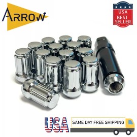 ARROW 20x 1.4" Chrome M14x1.5 Spline Tuner Lug Nuts and Key Fit Honda Acura and More