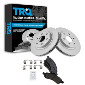 TRQ Front Semi-Metallic Brake Pad & Coated Rotor Kit Compatible with Chevy Traverse Acadia