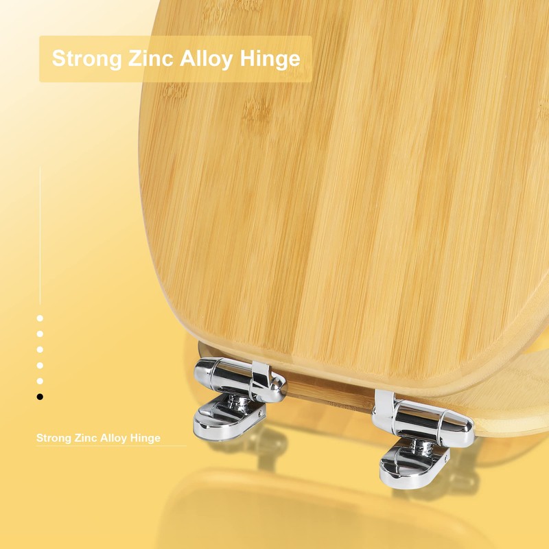Elongated Bamboo Toilet Seat with Lid Quick Release Slow Close