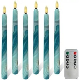 6pcs 9.5 Inch Starry Sky LED Taper Candles Battery Operated 11-Key Remote Timer 3D Flickering Flame Lights Flamelesscolor: Blue water ripple, size: 9.5 inch