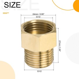 sourcing map Brass Check Valve, G1/2 Male Female Thread 24x27mm Outward Flow Non-Return One Way Backflow Prevention for Water Petrol Fuel Line