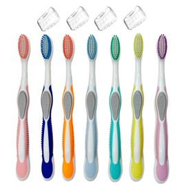 ALAZCO Value Set of 7 Medium Bristles Toothbrush Comfort Hold Soft Silicone Non-Slip & Ergonomic Comes with 4 Toothbrush Ventilated Covers Easy Storage & Travel BPA- Free