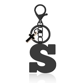 Letter Keyring Alphabet Initial Letter Keychain Christian Keyring Gift for Women A-Z Alphabet Initial Letter Key Chain with Cute Cross Pendant Letter Initials Charms for Purse Handbags Keyring(S)