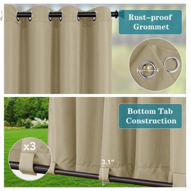 HolidayIdeas Outdoor Curtains for Patio Waterproof-4 Panels 54x84 Inch-Windproof Weatherproof Privacy Taupe Curtains-Grommet Top and Tab Bottom Drape for Gazebo, Porch, Pergola, Cabana, Backyard