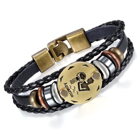 Flongo Leather Bracelet Horoscope Bracelet Women's Bracelet Men's Bangle Leather Bracelet Cuff Cuff Links Black Gold Horoscope Zodiac Zodiac Star Sign Scorpio, Leather, without stone