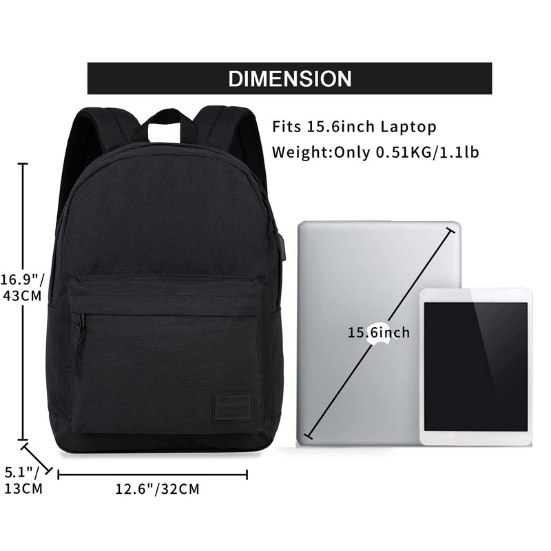 SUPACOOL Lightweight Laptop Backpack for School Men and Women, USB