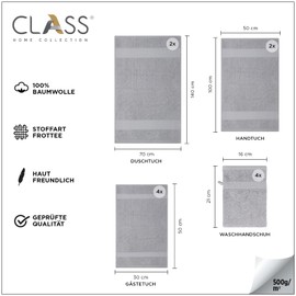 Class Home Collection 12-Piece Terry Towel Set | Guest Towel | Hand Towel | Shower Towel | Wash Mitt | Silver