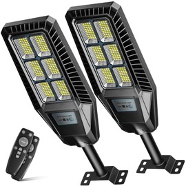 Solar Street Lights 300W 2Packs LED Solar Street Lights Outdoor IP66 Waterproof 30000LM 6500K Outdoor Street Light Dusk to Dawn Solar Power Lights with Motion Sensor and Remote Control for Parking Lot