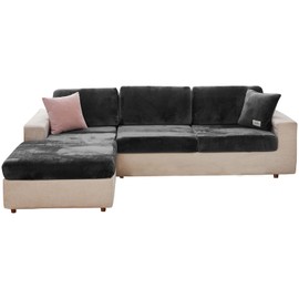 MIFXIN Velvet Stretch Couch Cushion Slipcover Sofa Cover 1 Piece Universal Velvet Wear-Resistant Couch Cover Furniture Protector with Elastic Bottom (Dark Grey, Plus Size 2-Seater)