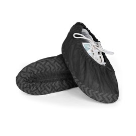 Buself X-Large 200 Count Shoe Covers Disposable Non-Slip, Premium Cloth Boot Covers, Slip-resistant, Durable, Breathable, Non-toxic, Recyclable, Stretchable Fits Up to Size 13 US Men - Black