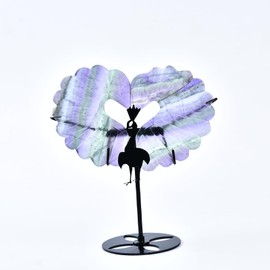 JIC Gem Rainbow Fluorite Crystals Heart Stones Wings Heart Shape Crystal Stones Ornament Healing Crystal Stones Carved Wings on Stand Home Decor Reiki Gifts 14cm