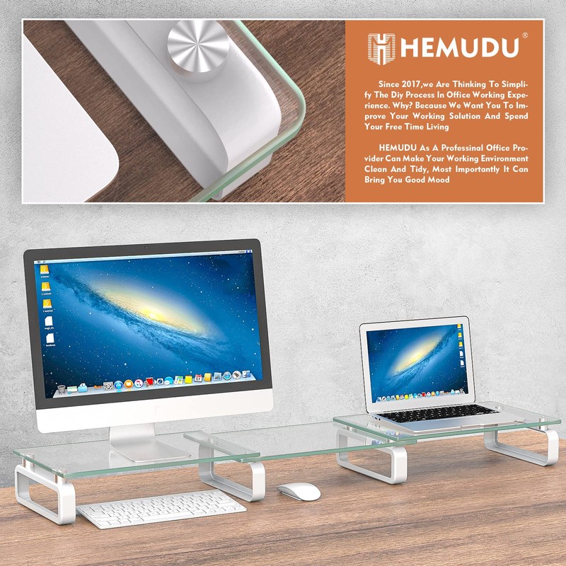 Hemudu Dual Monitor Stand, Computer Monitor Stand, Desktop Organizer, Monitor