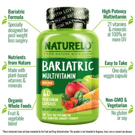 NATURELO Bariatric Multivitamin - One Daily with Iron - Supplement for Post Gastric Bypass Surgery Patients - Natural Whole Food Nutrition - 60 Veggie Capsules (Pack of 2)