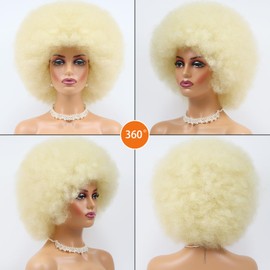 MKJVEN 70's Afro Curly Wigs for Black Women 613 Color Glueless Adjustable Blond Afro Wigs 190 Gram for Daily Cosplay Party(613)