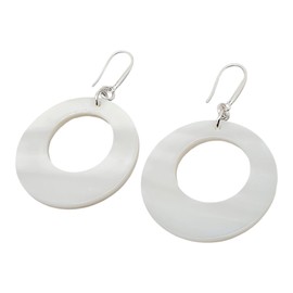 THEPRETTYBITS White Mother Of Pearl Hoop Earrings, Long Dangle Drop, Natural Round Shell, Sterling Silver Hooks, Handmade Boho Chic Statement