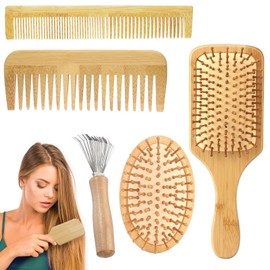 PMELCXD Premium Hair Brushes and Comb Set - Natural Bamboo Beard Comb and Wooden Comb - Ideal for Men and Women, Suitable for All Hair Types