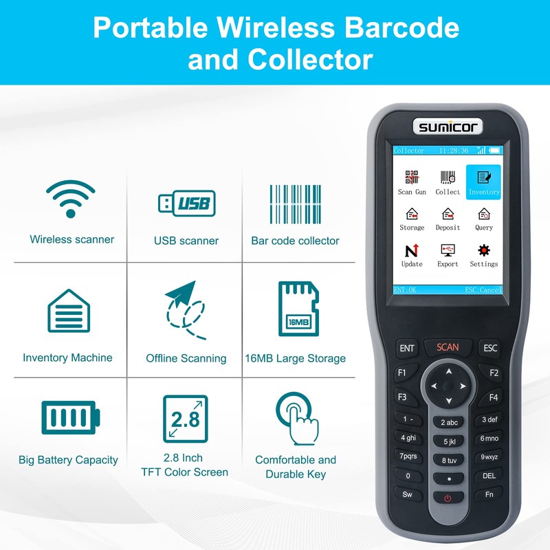 Sumicor Laser Inventory Barcode Scanner, 2.4G Wireless Barcode Scanner, Read