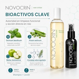 Novocrin Loción y Shampoo - Tratamiento capilar, Inhibe formación de grasa, prolonga el ciclo de vida del cabello con biotecnología - 250  100 ml     
