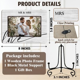 ukebobo Mr and Mrs Picture Frame, I Love You Picture Frame, Mr and Mrs Gifts, Wedding Gifts, Bridal Shower Gifts for Bride, Newlywed Anniversary Engagement Gifts for Couples, 8 x 6 Inches-372