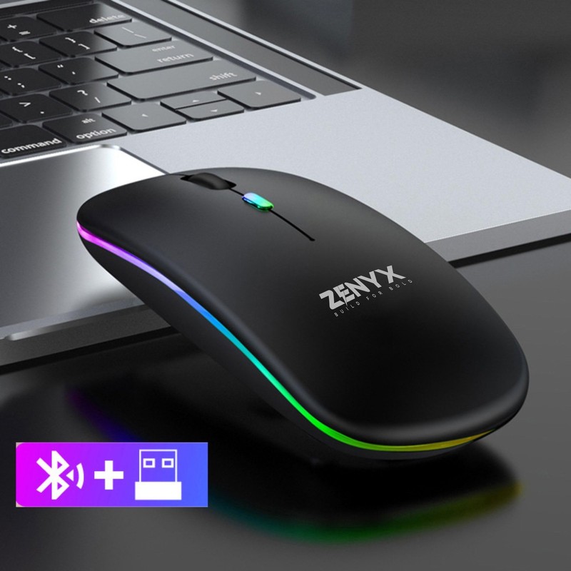 Zenyx Wireless Rechargeable Mouse, Dual Mode with USB Receiver &