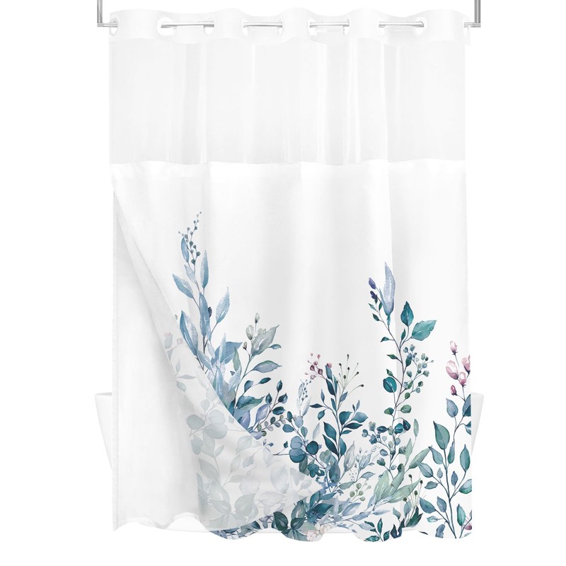 Tititex No Hooks Snap in Liner Blue Eucalyptus Leaves Shower