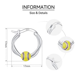 LES OSEWA Softball Earrings 925 Sterling Silver Softball Hoop Earrings Hypoallergenic Sports Earrings Cool Softball Jewelry Gifts for Women