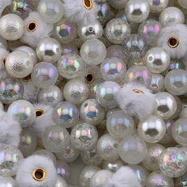 Color Mix 20 Pack 16mm Acrylic Beads for Pen and Key Chain Making - Versatile DIY Supplies for Jewelry Making:_Pure White