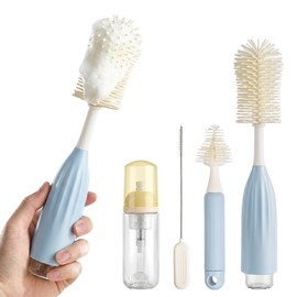 vantisan Cepillo para Biberones,4 en 1 Cepillo para Botellas de Silicona, con Diseño de Presión, Cepillo para Mamilas y Popotes, Dispensador de Jabón,