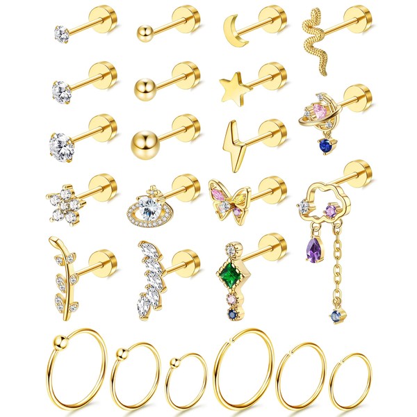 Kakonia 24 Pieces 20G Helix Piercing for Women Stud Earrings