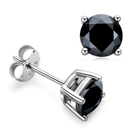 Black Moissanite Earrings for Men Women, 4MM 0.5CT Lab Created Diamond 925 Sterling Silver Hypoallergenic Stud Earings, White Gold Plated Round Gemstone Earrings, Jewelry Gifts