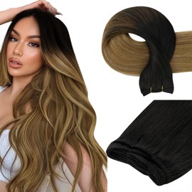 Easyouth Weft Hair Extensions Human Hair Sew In Extensions Real Human Hair Balayage Natural Black To Light Brown Mix Blonde Hair Extensions Sew in Weft Extensions 24 Inch 100G
